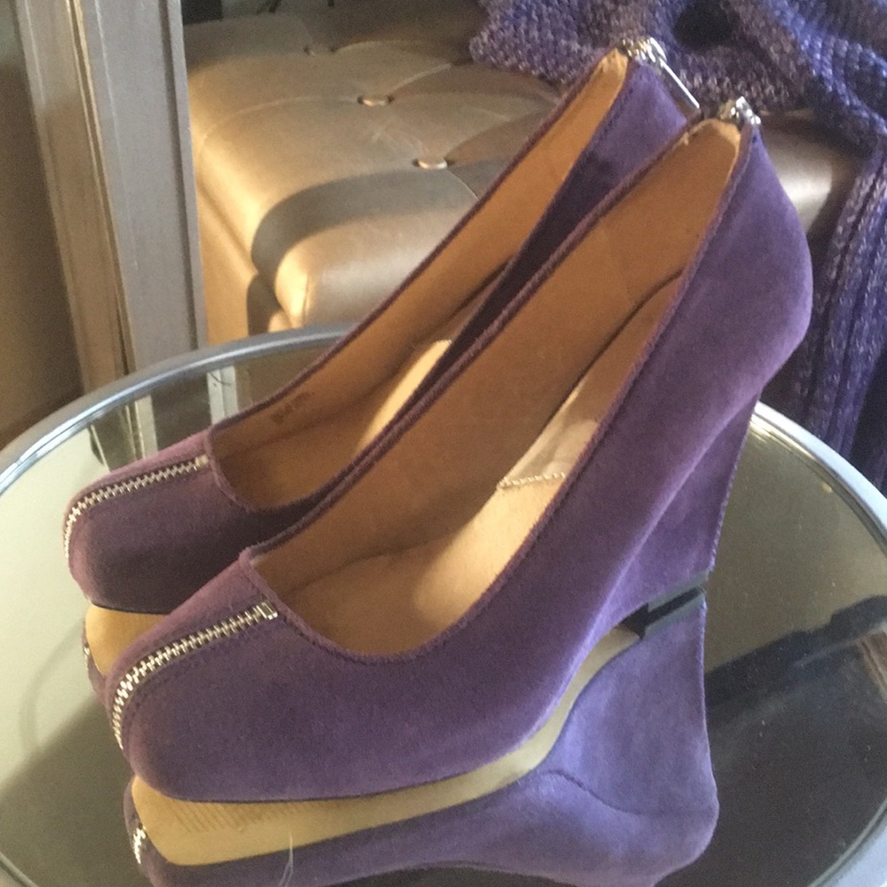 Michael Kors Purple Suede Wedges with Zippers 9M